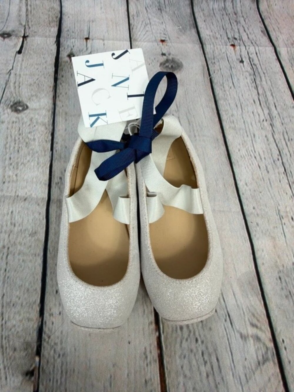 Janie And Jack Shimmer Ballet Flat Size 8 Ballerina Shoes silver Leather